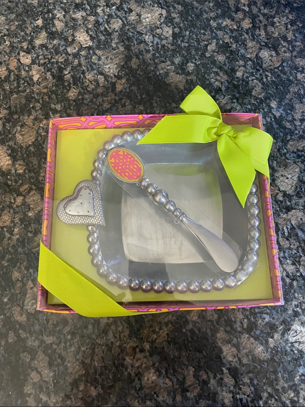 NIB Metal Serving Dish with Spreading Knife